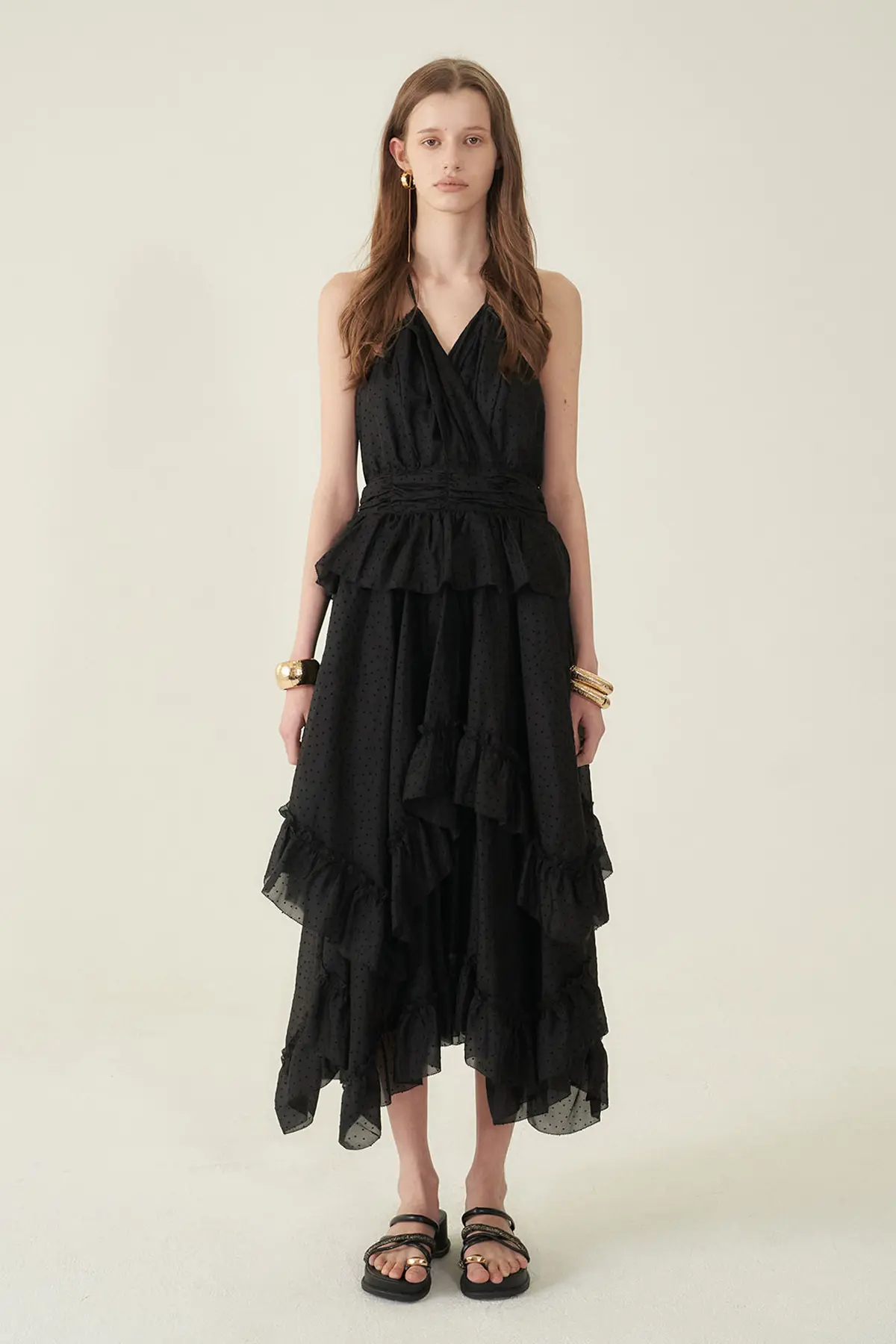[CAHIERS 26SS] Mini Dot Chiffon Tiered Frill Halterneck Dress