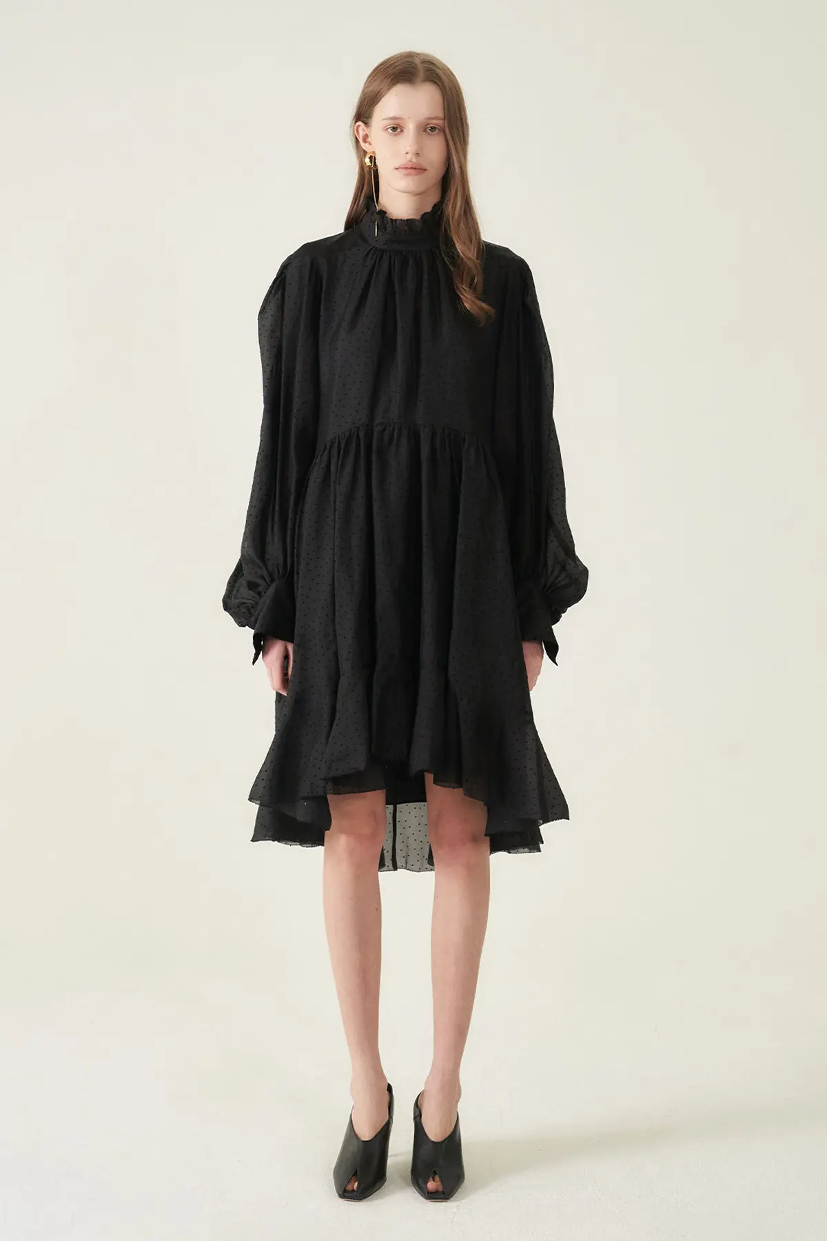 [CAHIERS 26SS] Mini Dot Chiffon High-Neck Balloon Sleeve Dress