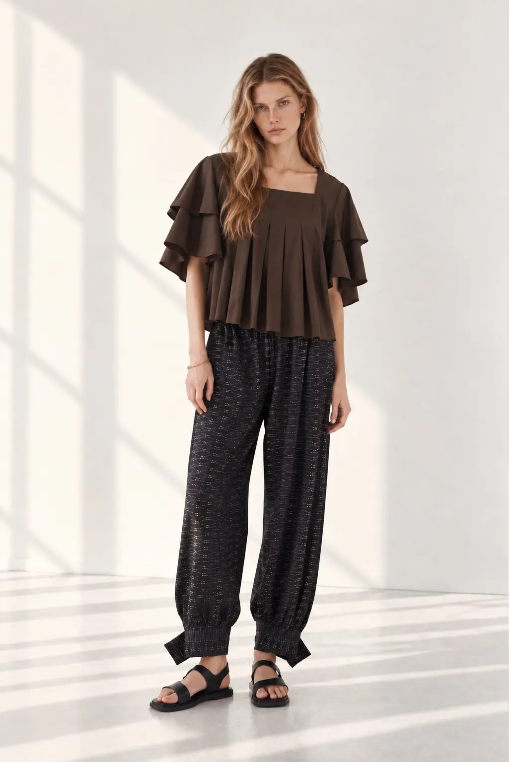 [CAHISIENNE] Geometric Chiffon Balloon Banded Pants