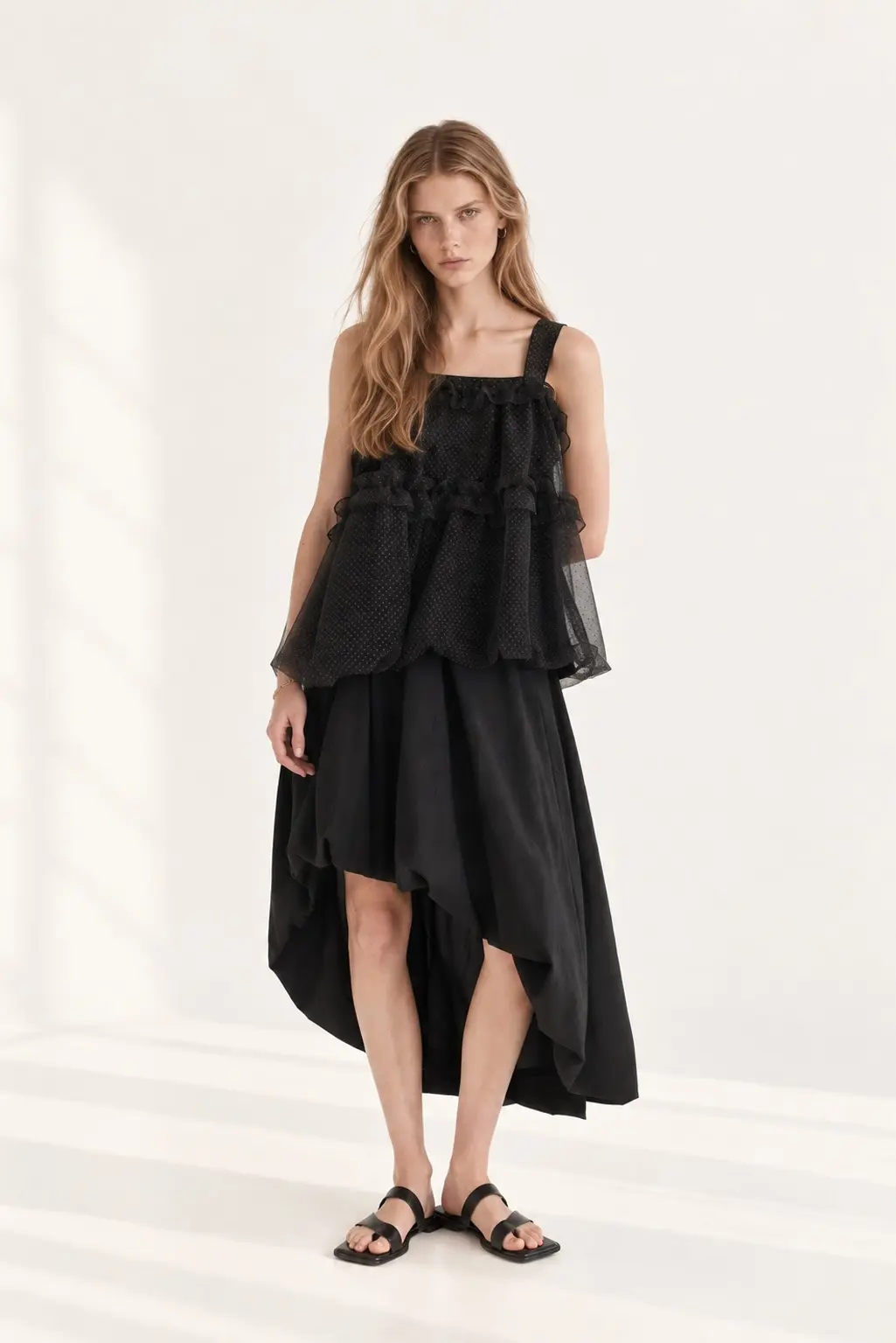 [CAHISIENNE] Taffeta Asymmetric Balloon Banded Skirt