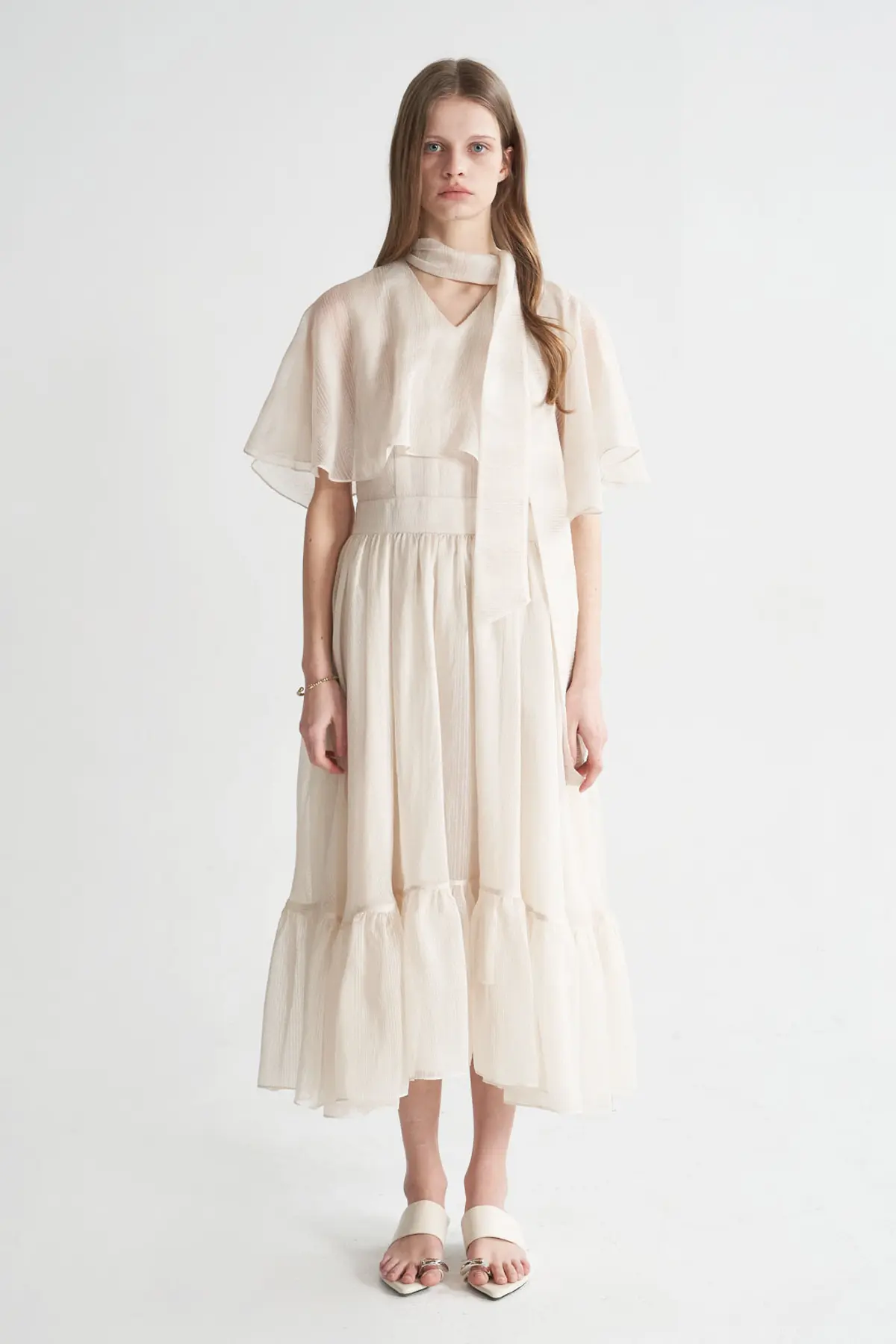 [CAHISIENNE 26SS] Structural Cape V-Neck Long Dress