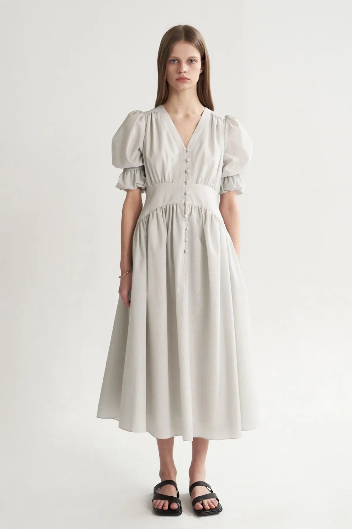 [CAHISIENNE 26SS] Structural Ball-Button V-Neck Long Dress