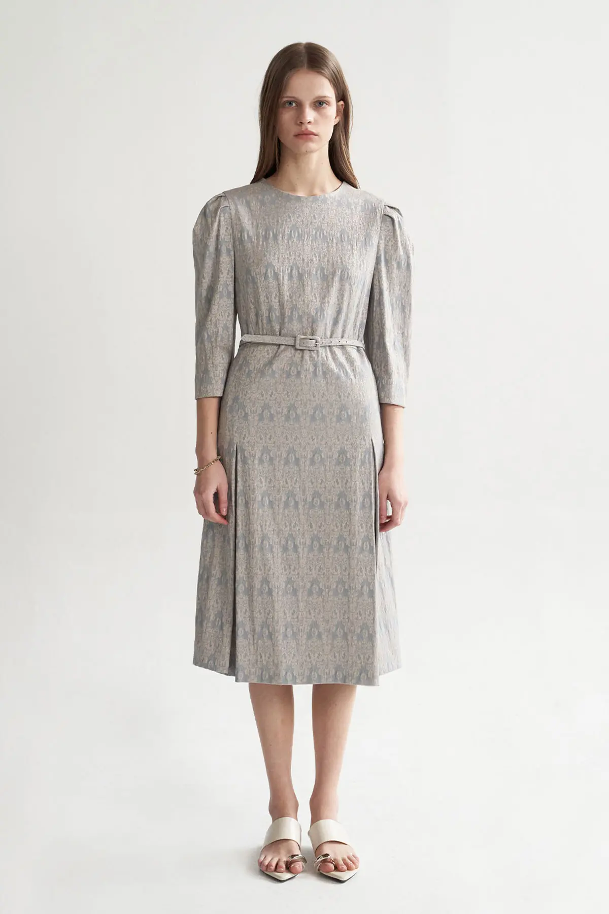 [CAHISIENNE 26SS] Wedding-Guest Embroidered H-Line Midi Dress (Dark Sky Blue)