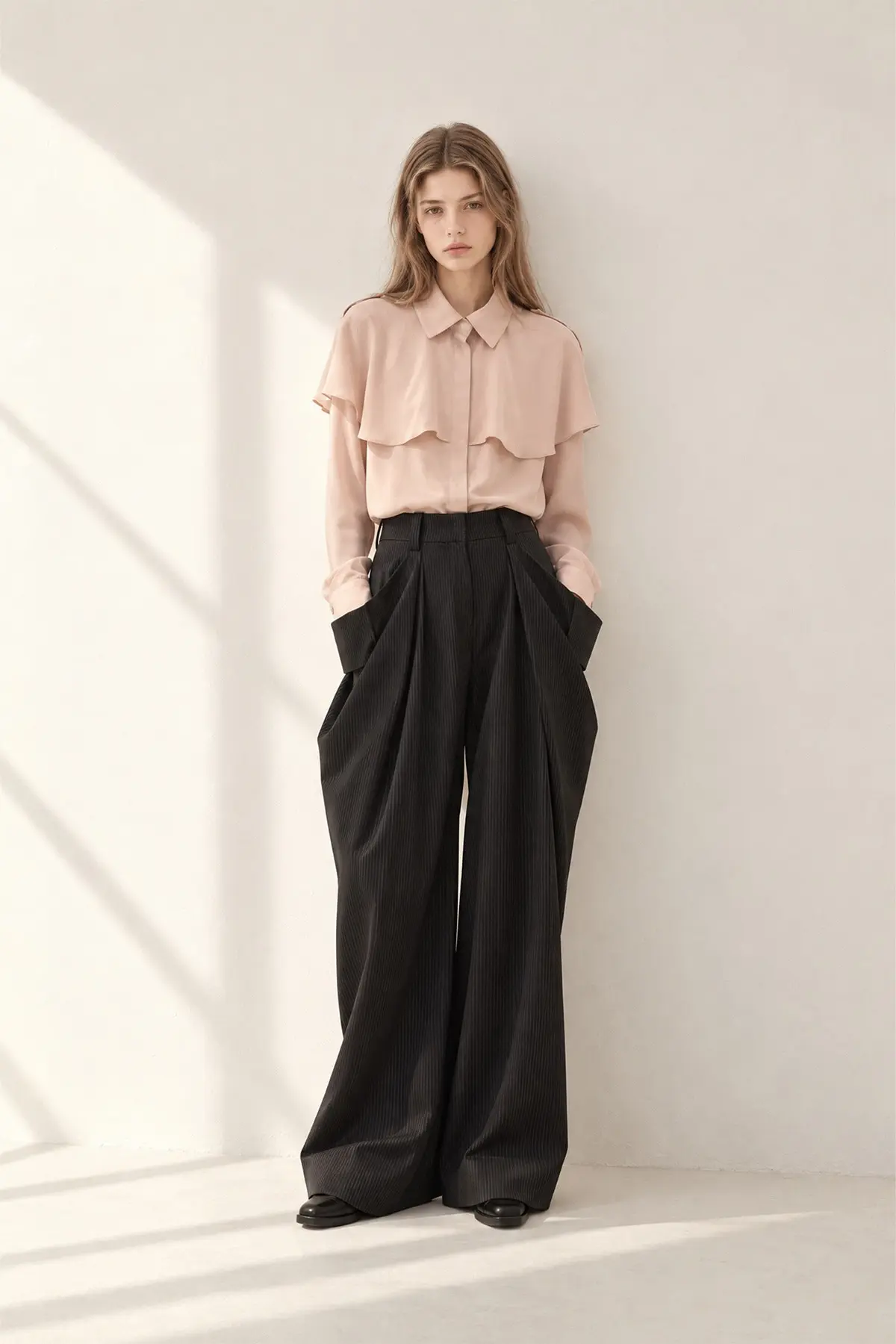 [CAHISIENNE] Cape Shoulder Tab Blouse (Dusty Pink)