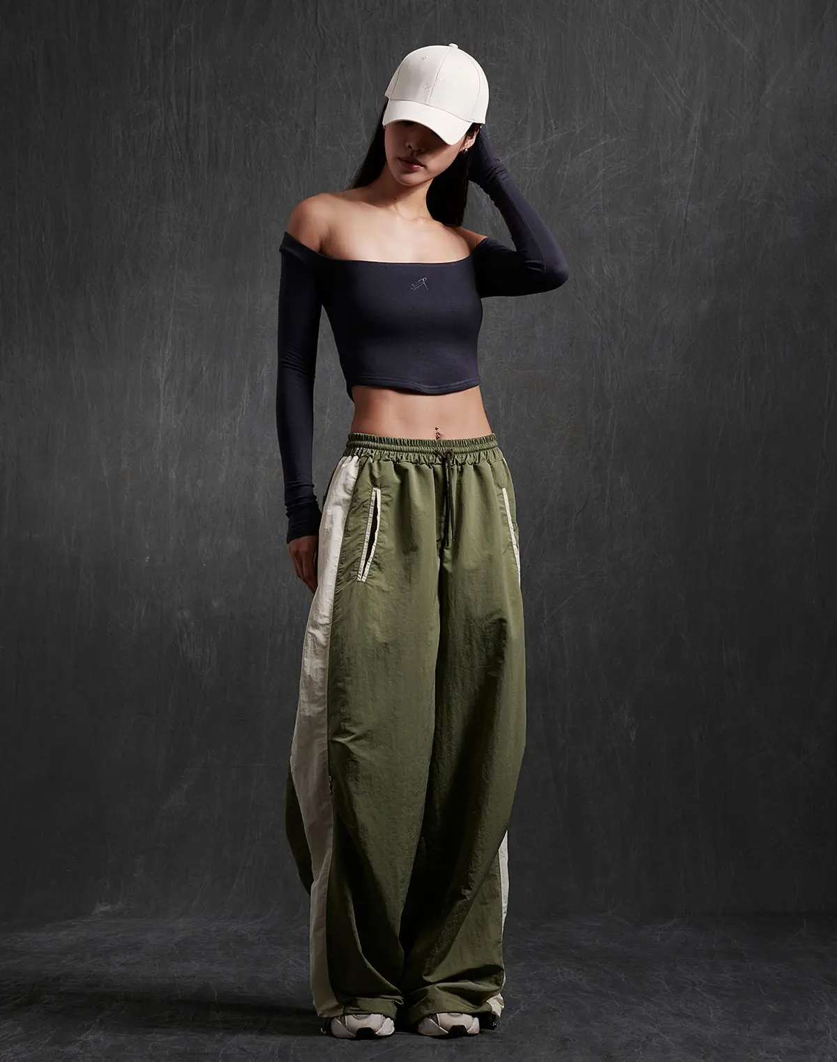 Color Block Track Pants (Khaki)