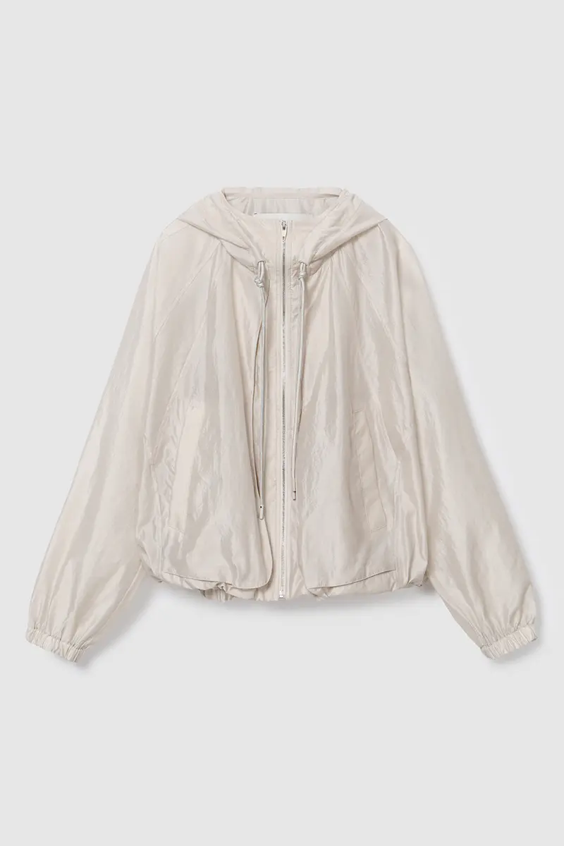 Hooded Zip-Up Jacket Beige