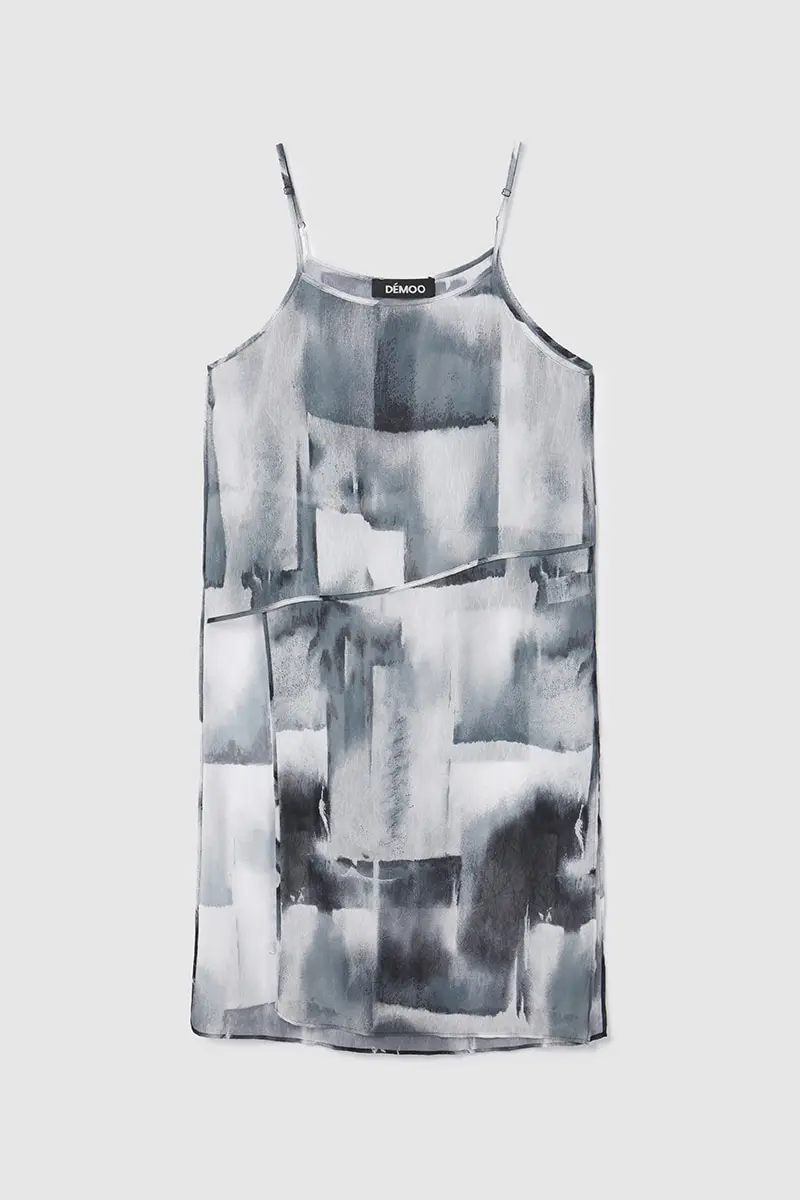 Printed Sleeveless Slit Dress Black PT