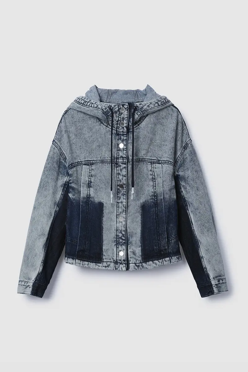 Washed Hooded Denim Shirt Blue