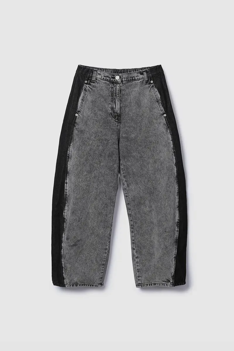 Curved Volume Washed Pants Dark Grey