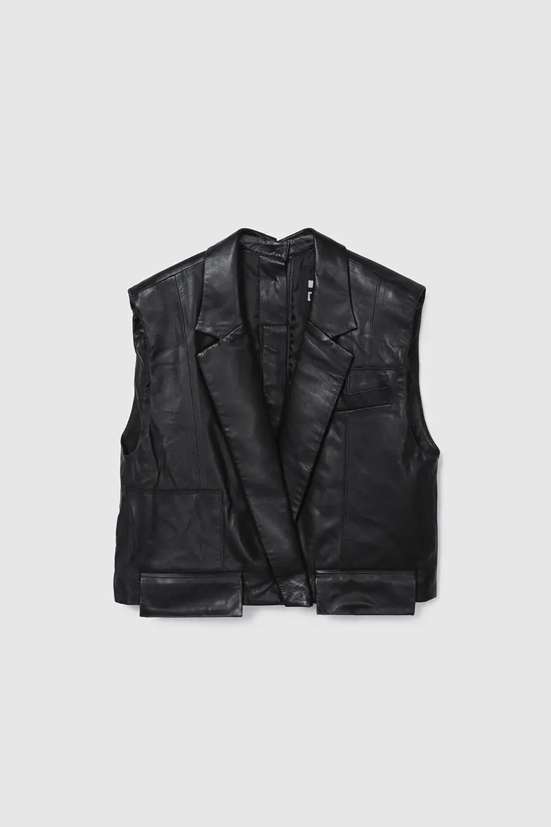 Leather Crop Vest Black