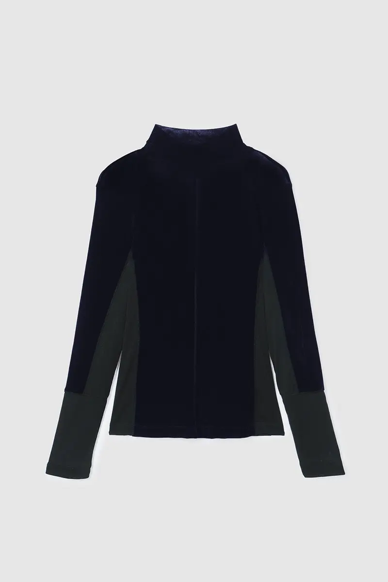 Dual-Tone Velvet T-Shirt Navy