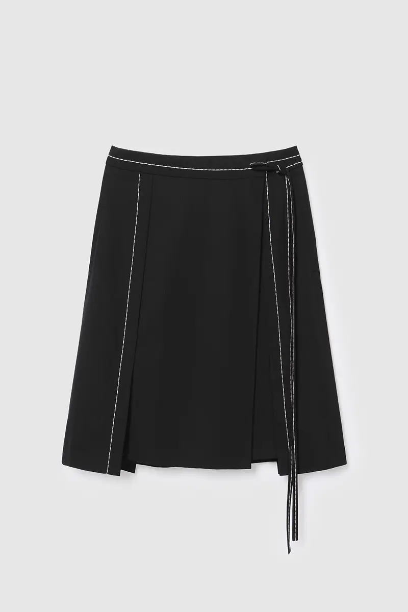 Stitch Point Wrap Skirt Black