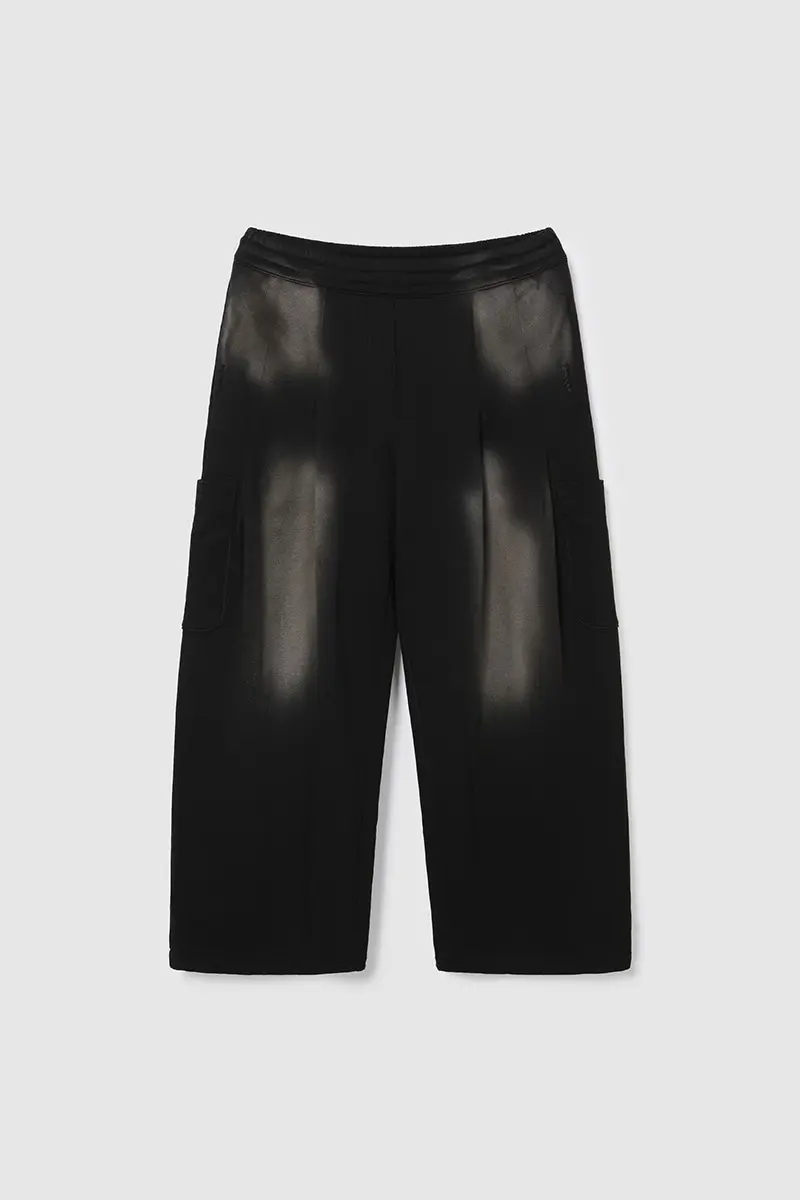 Washing Destroyed Wide Pants Black