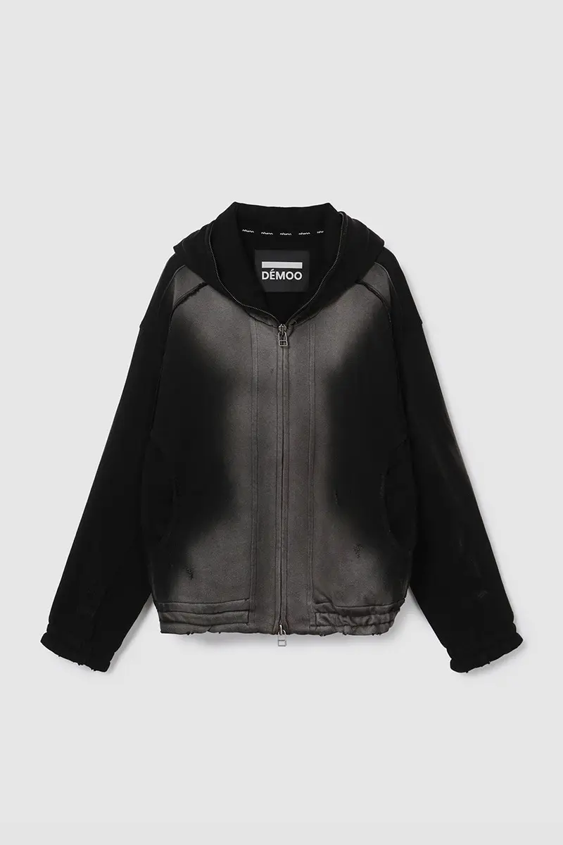 Washing Destroyed Hood Zip Up Black