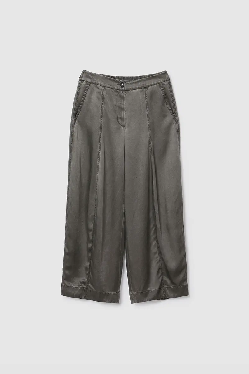 Curved Wide Pants Dark Khaki