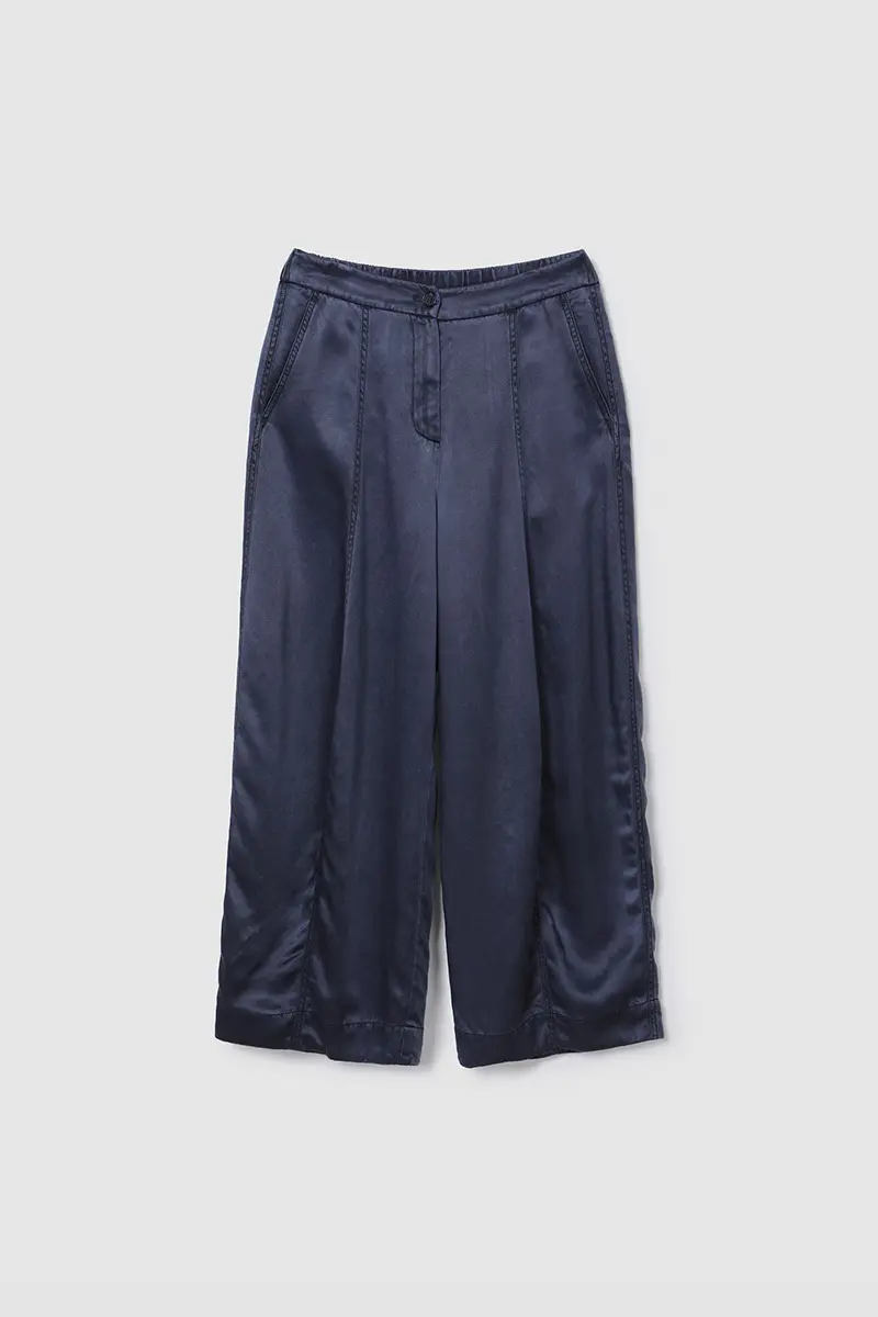 Curved Wide Pants Dark Blue