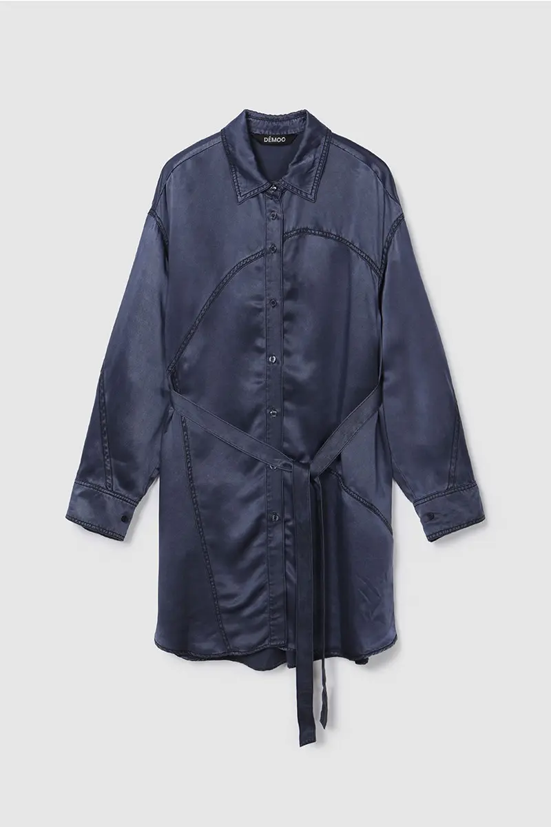 Belt Button Open Shirt Dark Blue