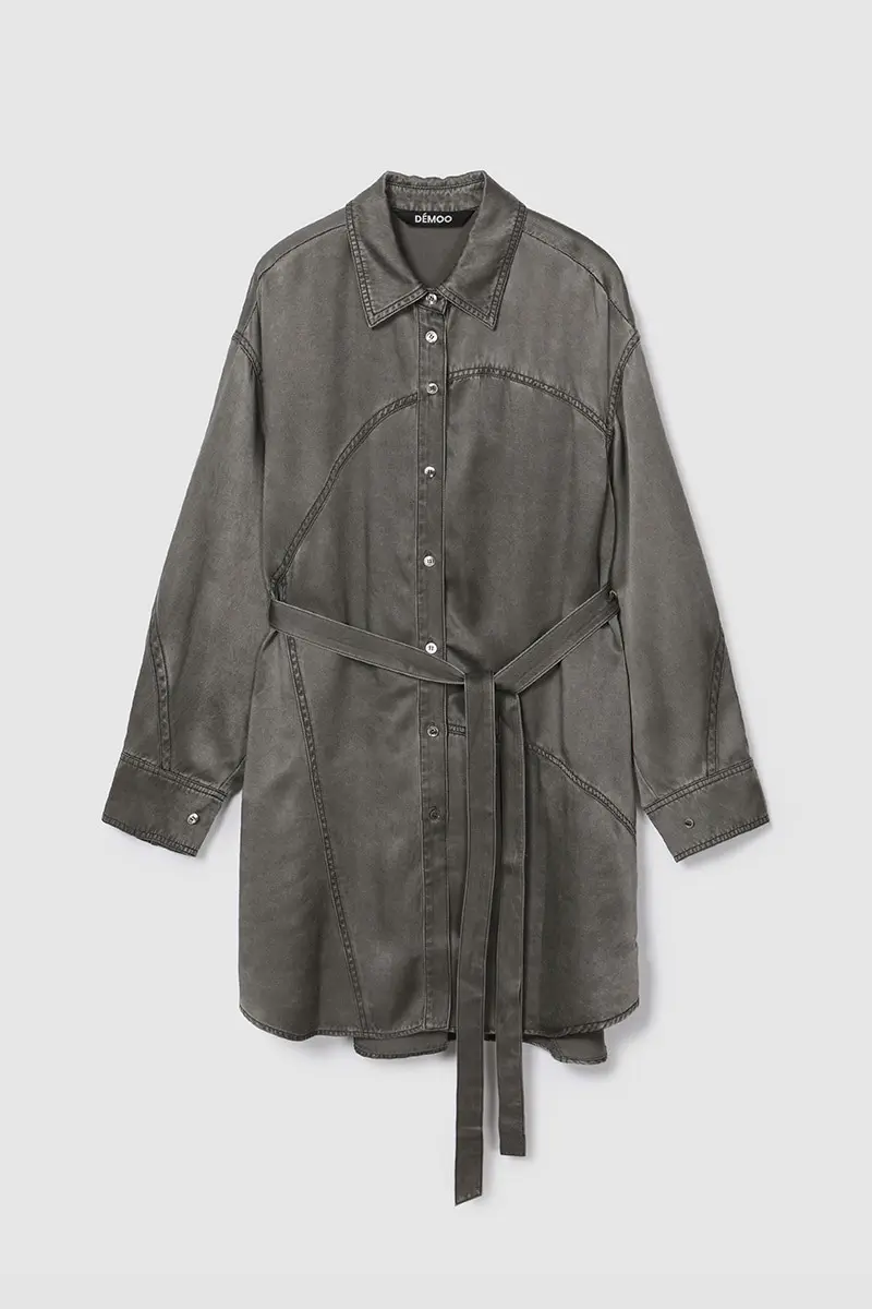 Belt Button Open Shirt Dark Khaki