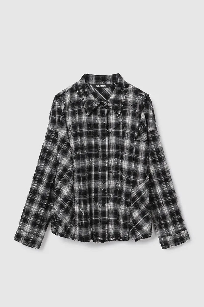 Check Low Cut Blouse Black PT