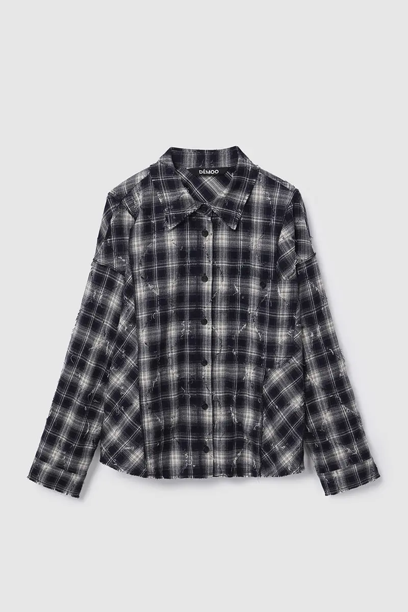 Check Low Cut Blouse Navy PT