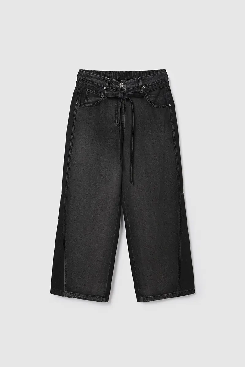 Wide Straight Denim Pants Black