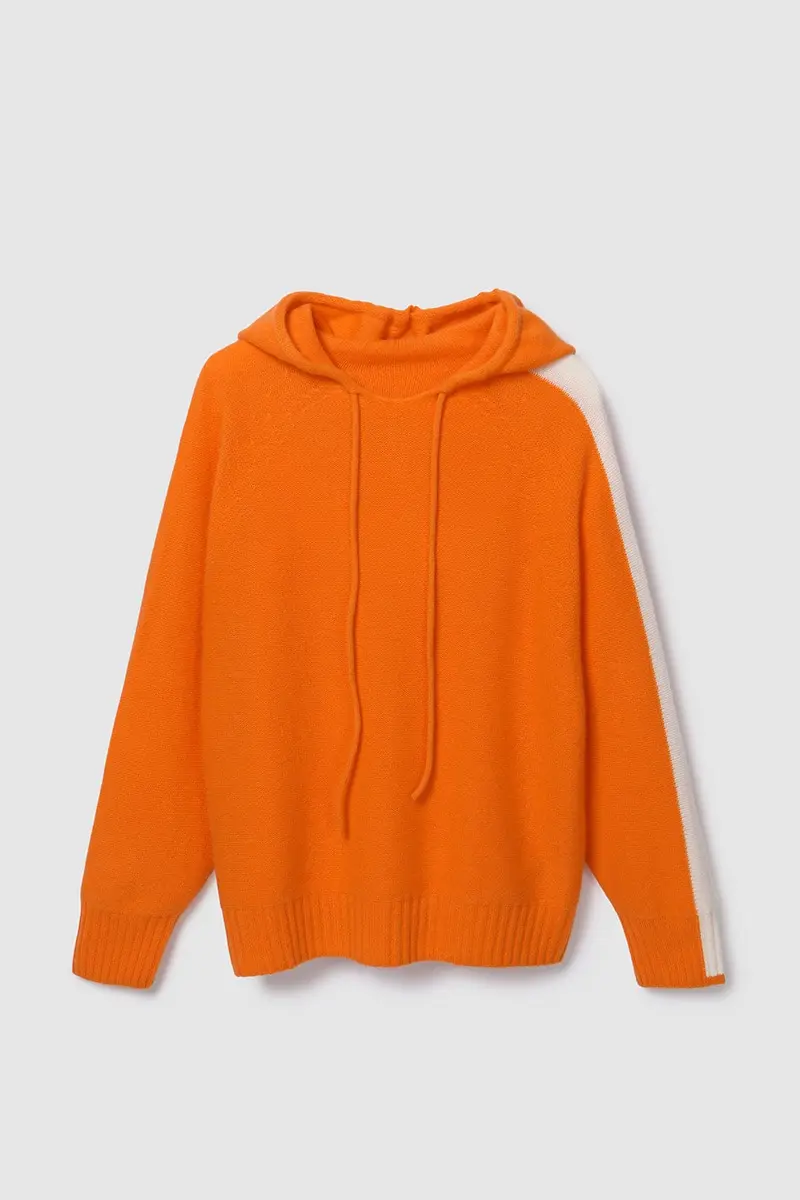 Cashmere Hood Knit Pullover Orange