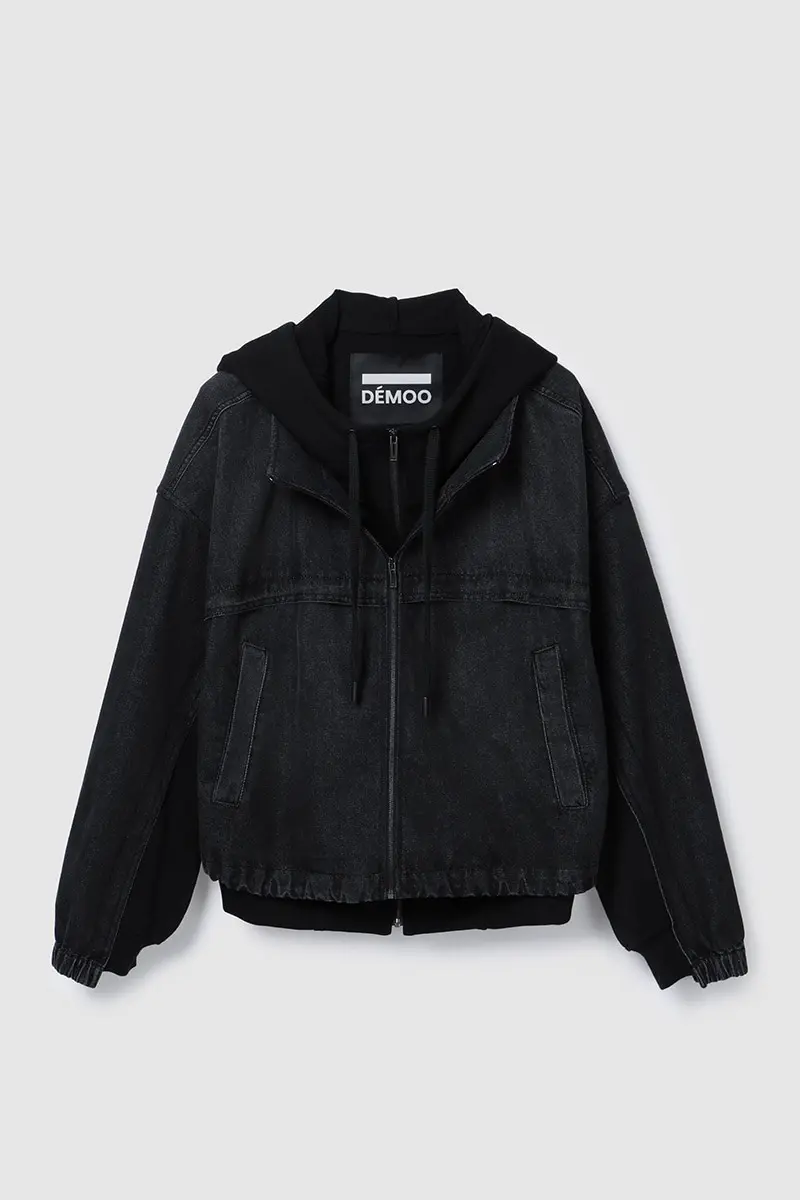 Denim Mix Hood Jacket Black