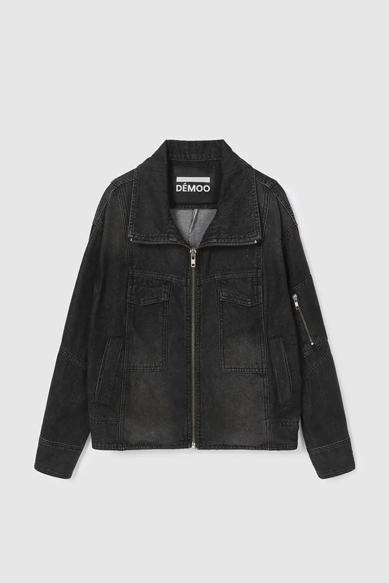Oil Washed Denim Jacket Black