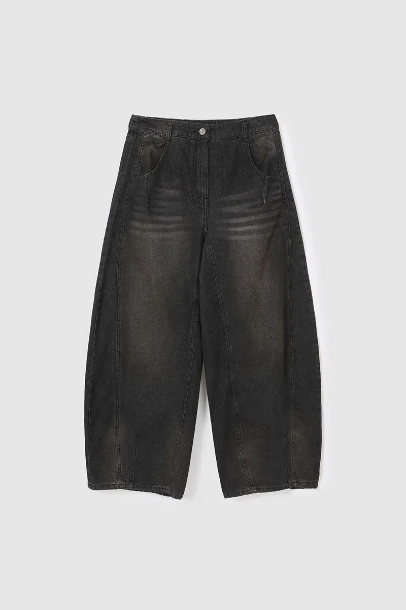Oil Washed Denim Pants Black