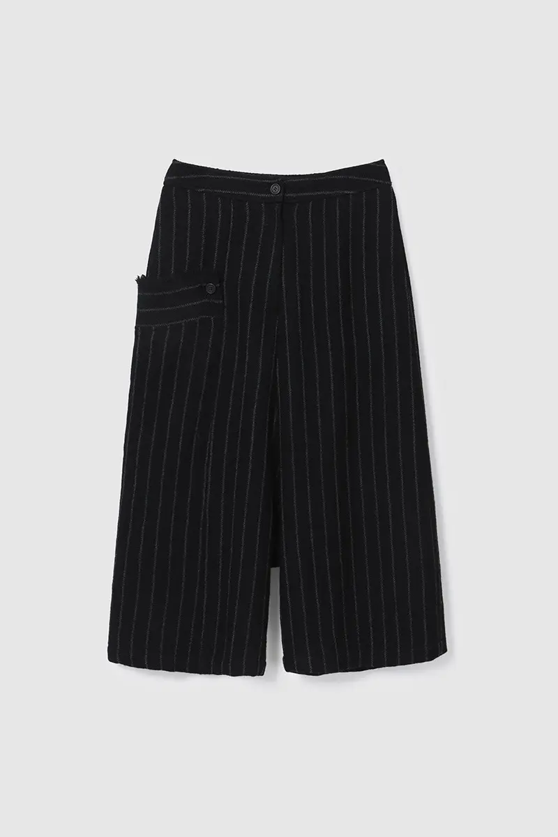 Fringe Detail Baggy Pants BK/GY