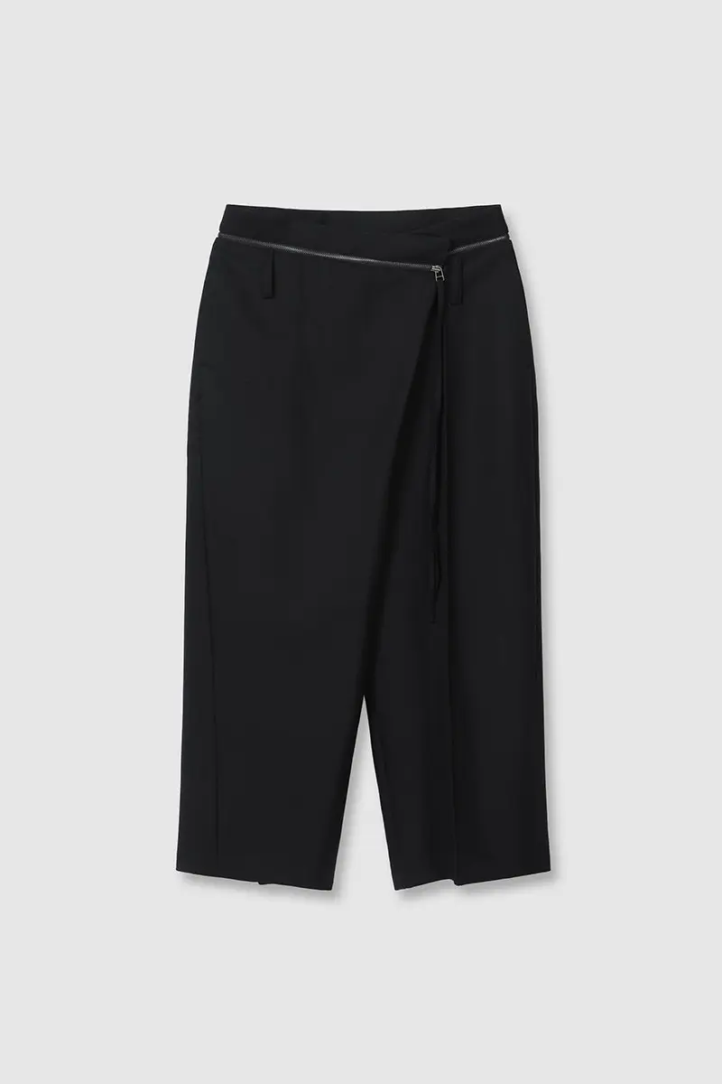 Wrap Zipper Wide Pants Black