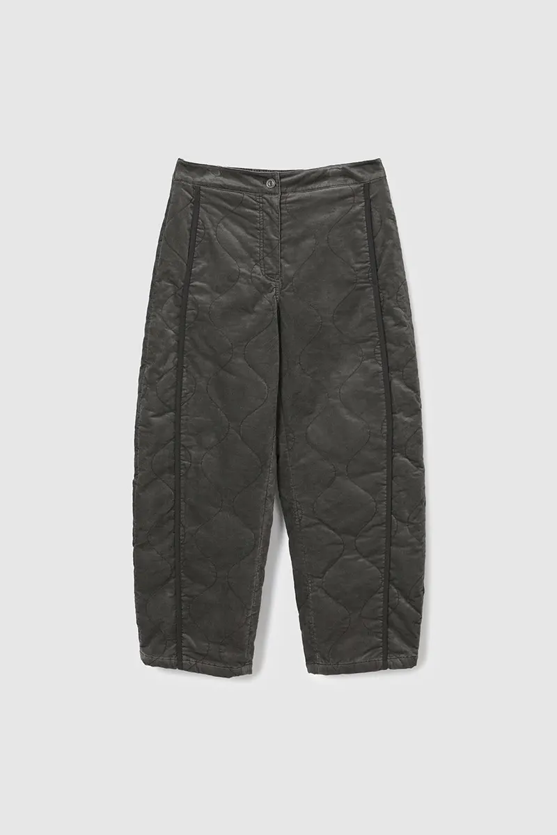 Velvet Quilting Curve Pants Khaki Grey