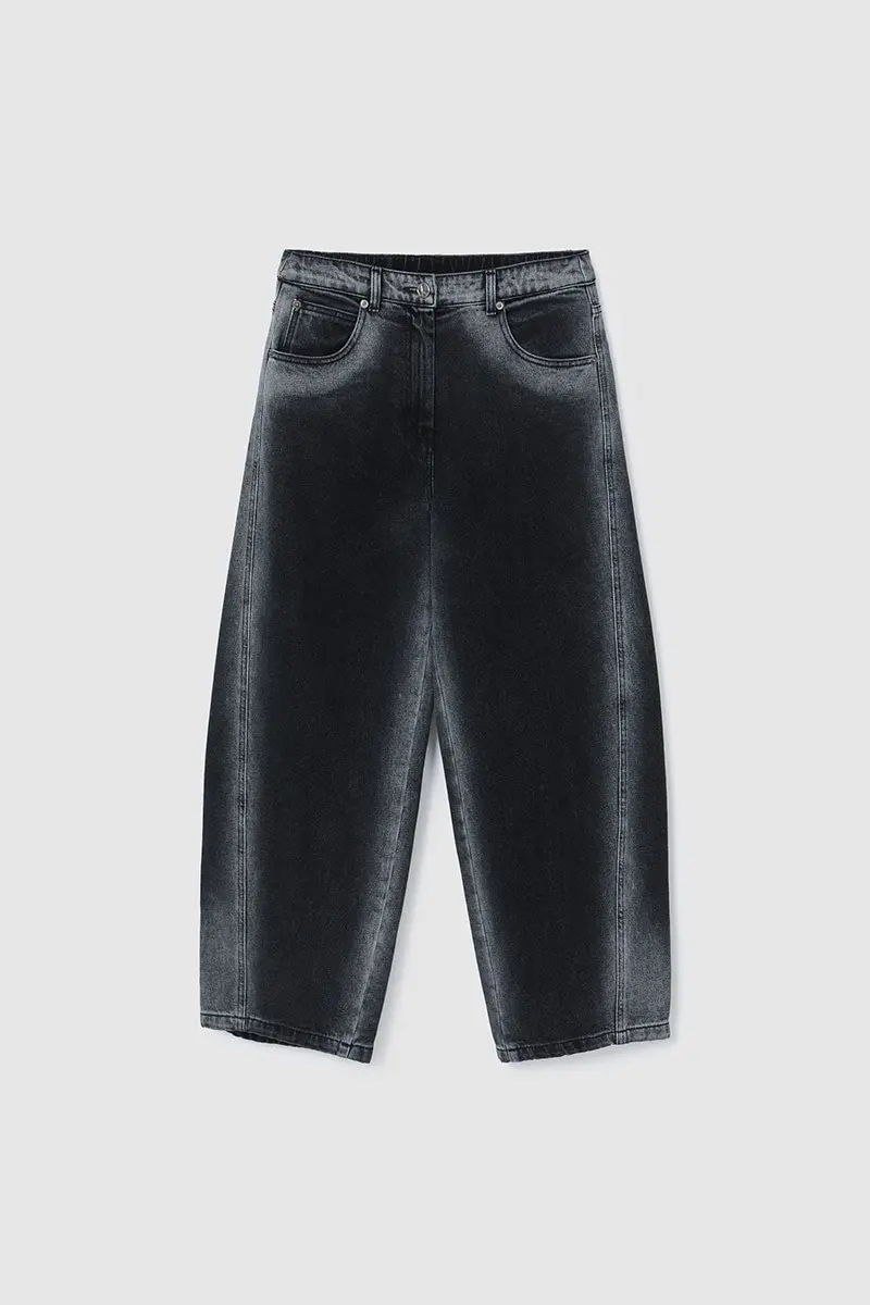 Washed Curved Denim Pants Blue