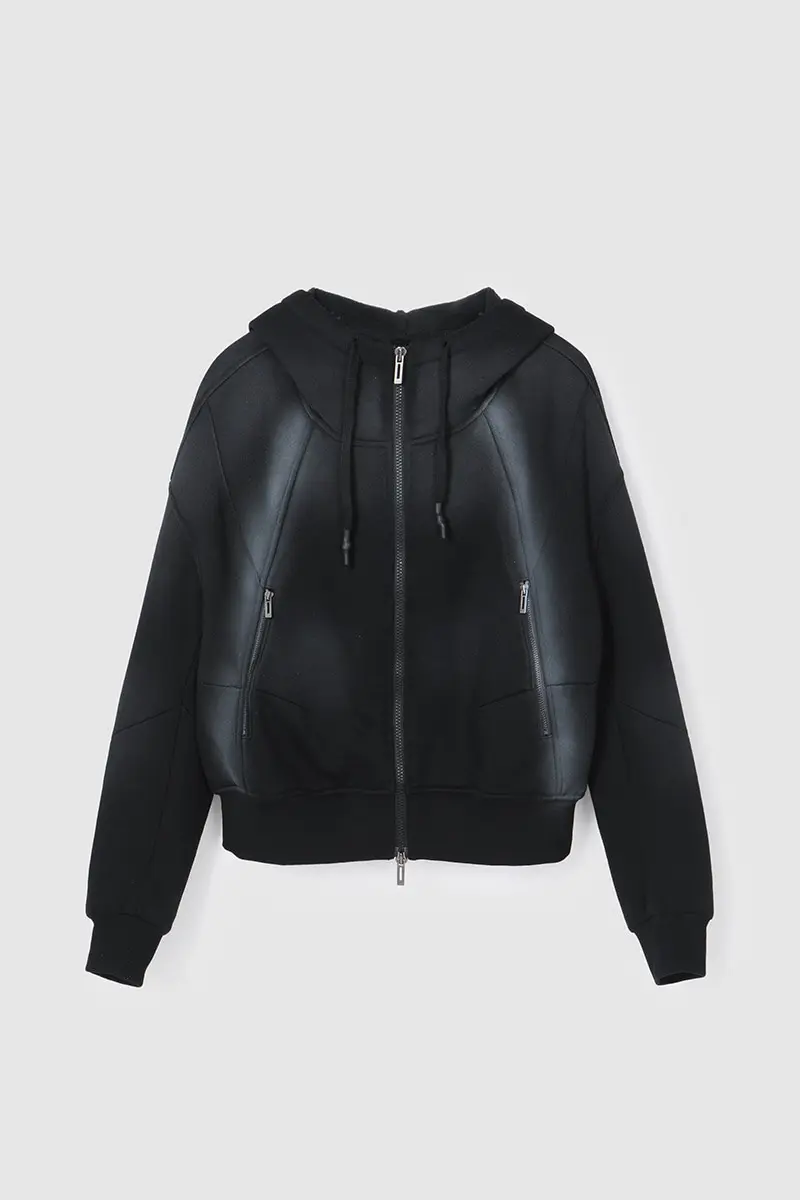 Denim Patch Hood Zipup Black