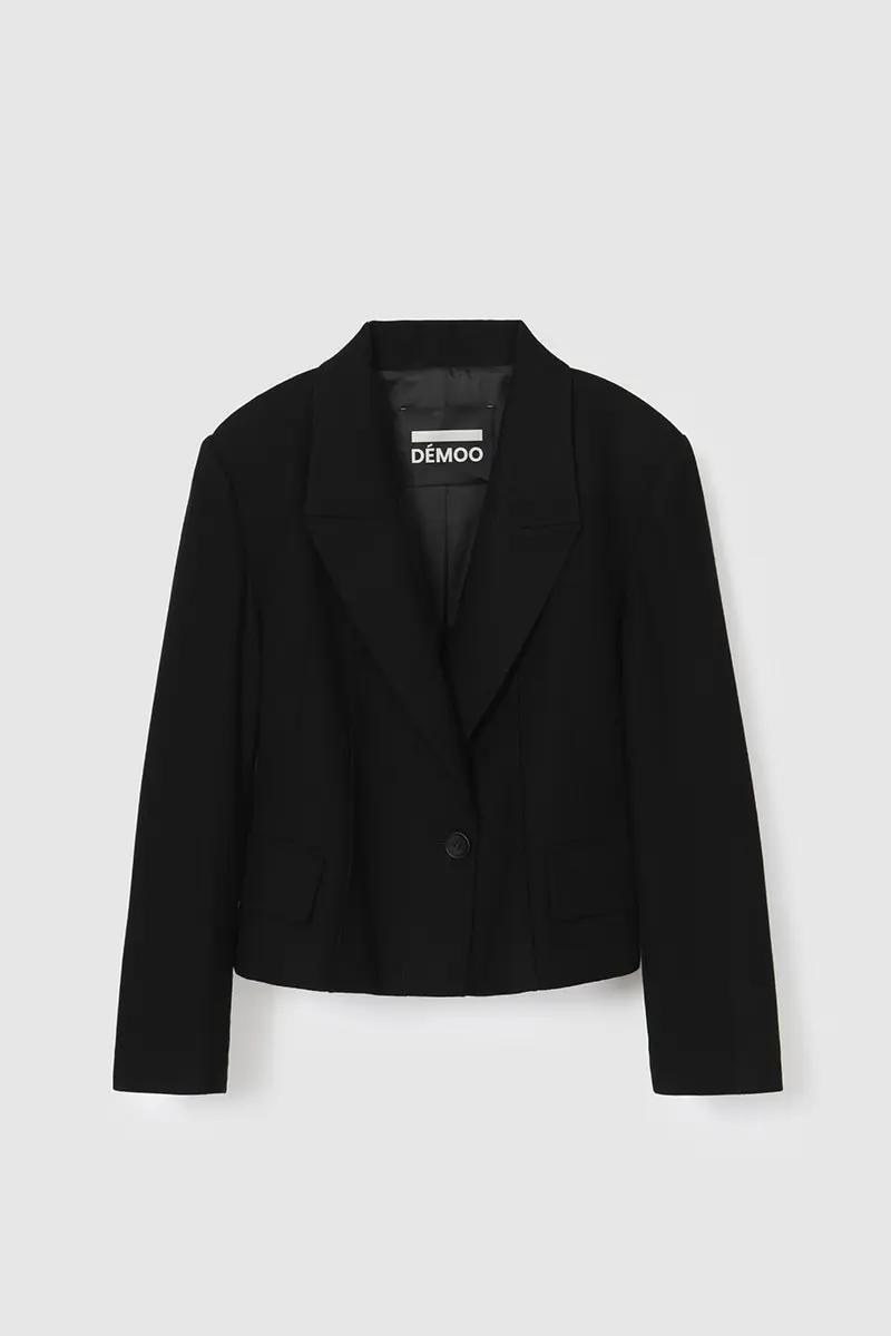 Wool Blend One Button Crop Jacket Black