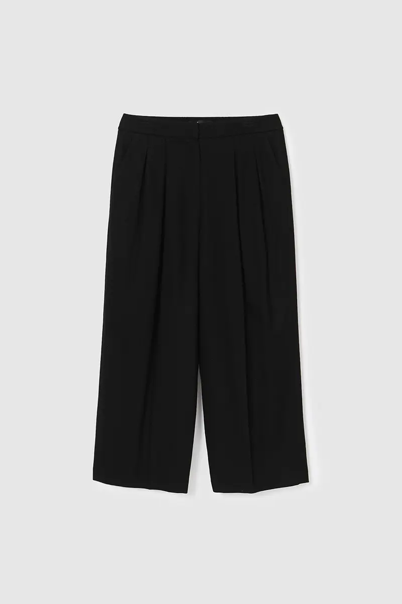 Wide Balloon Tuck Pants Black