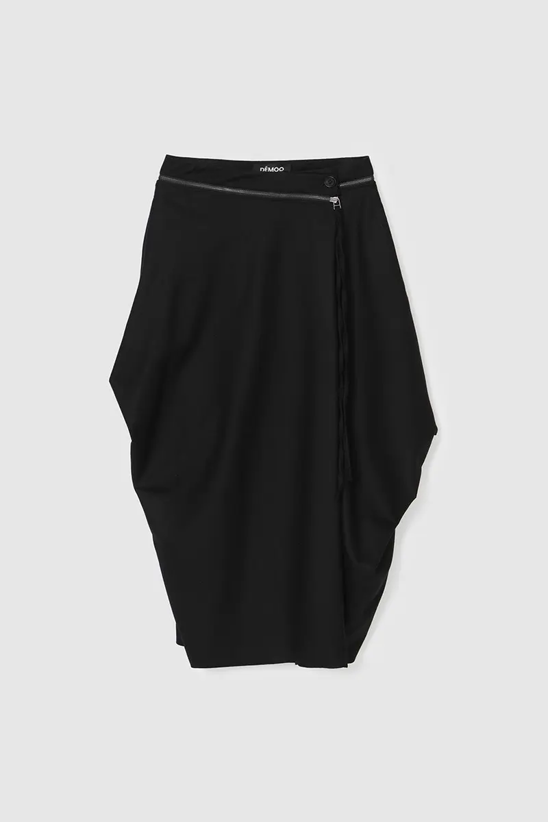 Side Volume Zipper Skirt Black