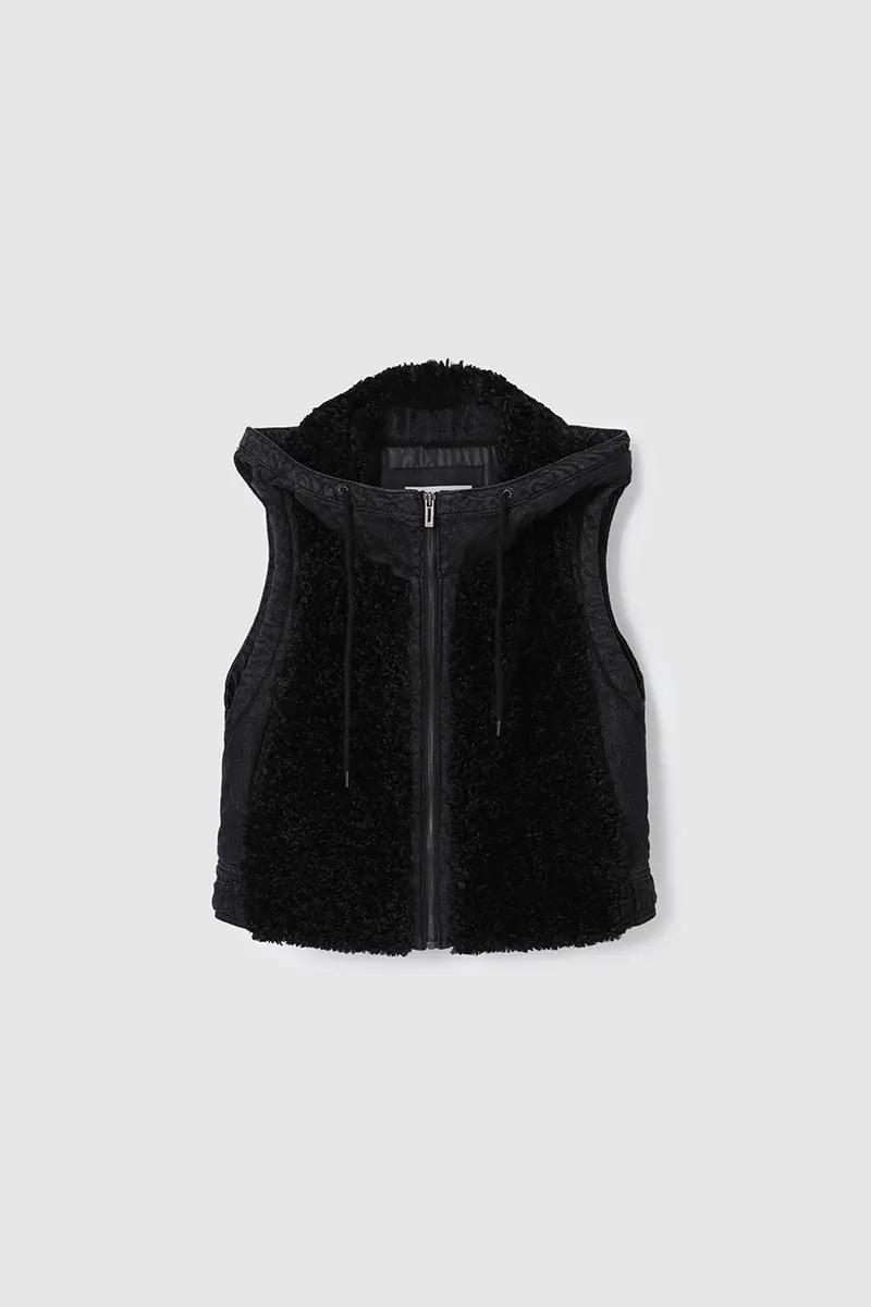 Boucle Denim Hood Vest Black