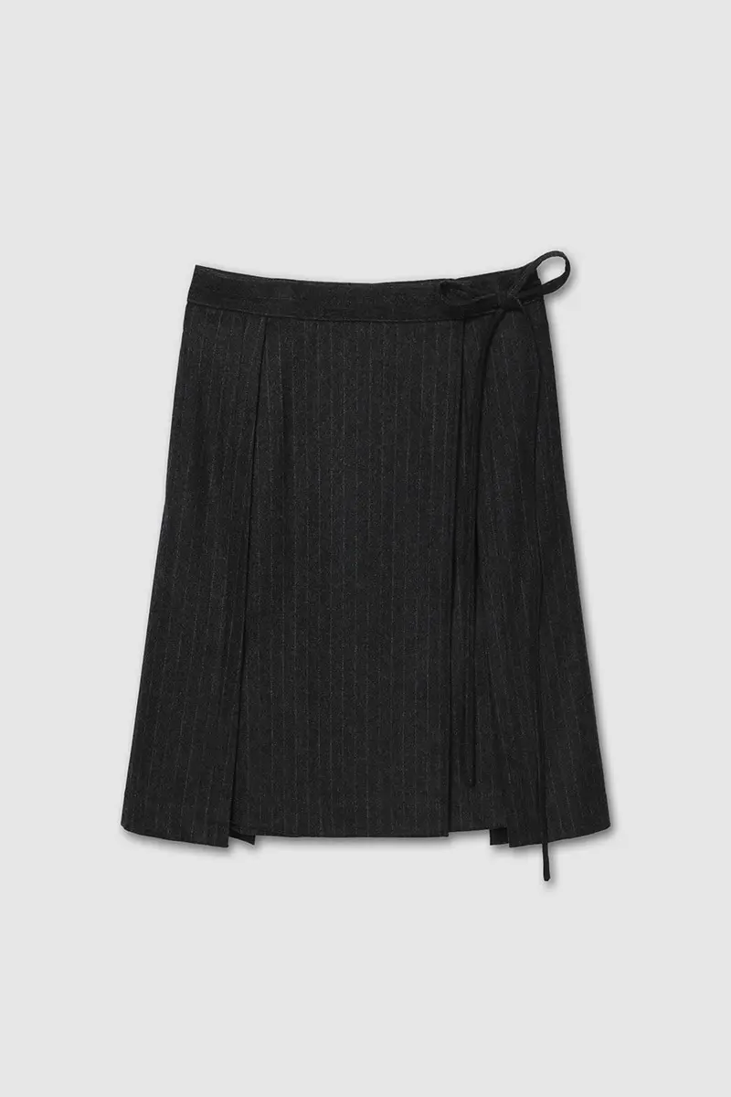 Stripe Pin Wrap Skirt Dark Grey PT