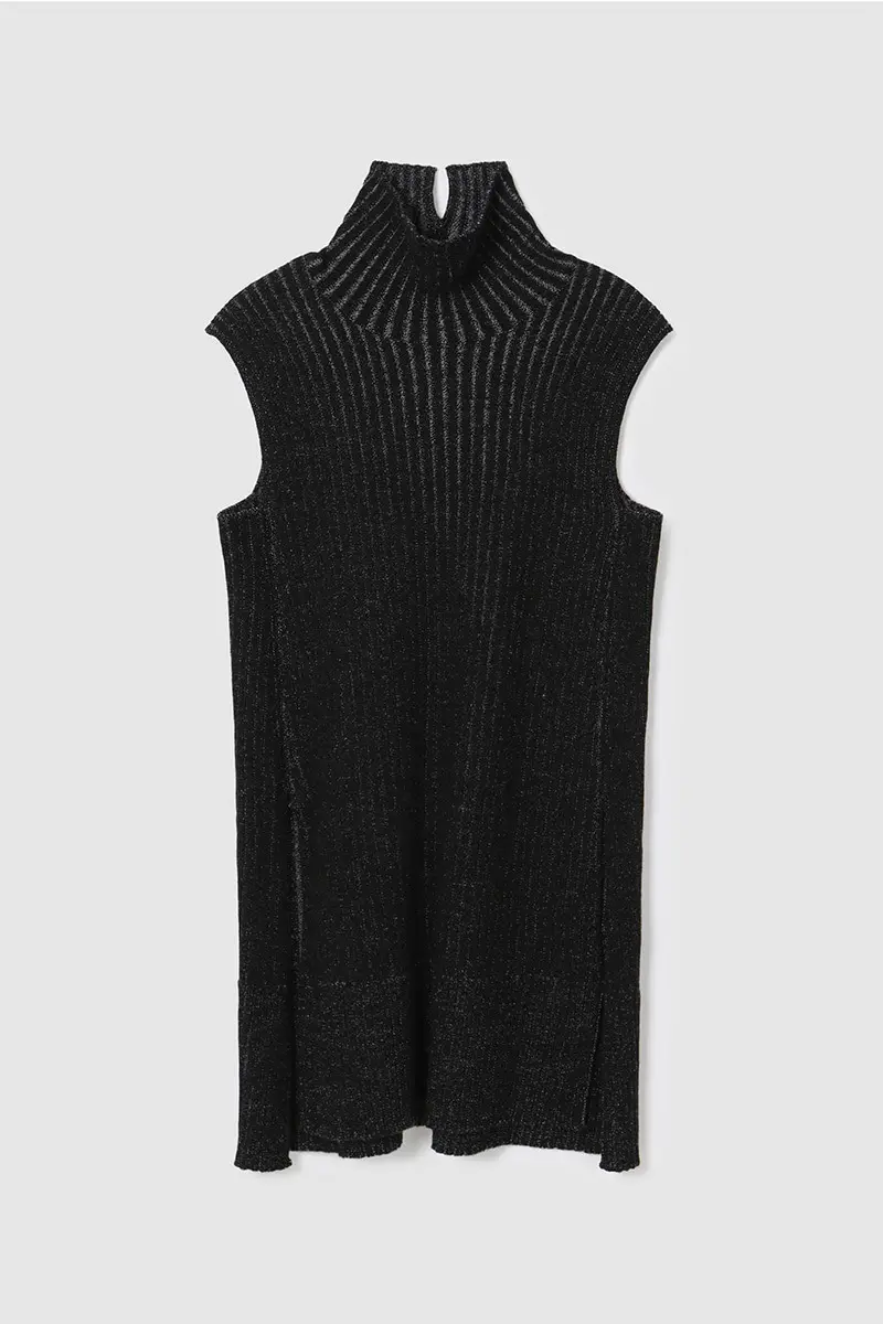 Chunky Rib High Neck Knit Vest Black PT