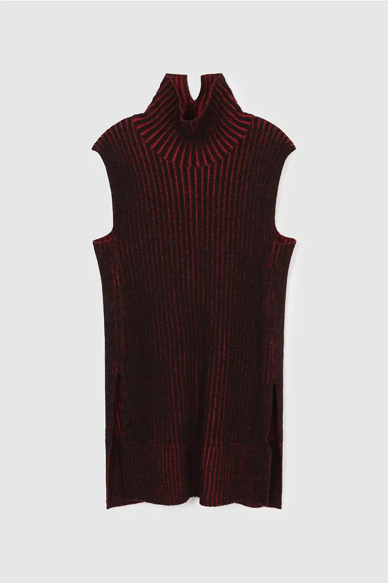Chunky Rib High Neck Knit Vest Red PT