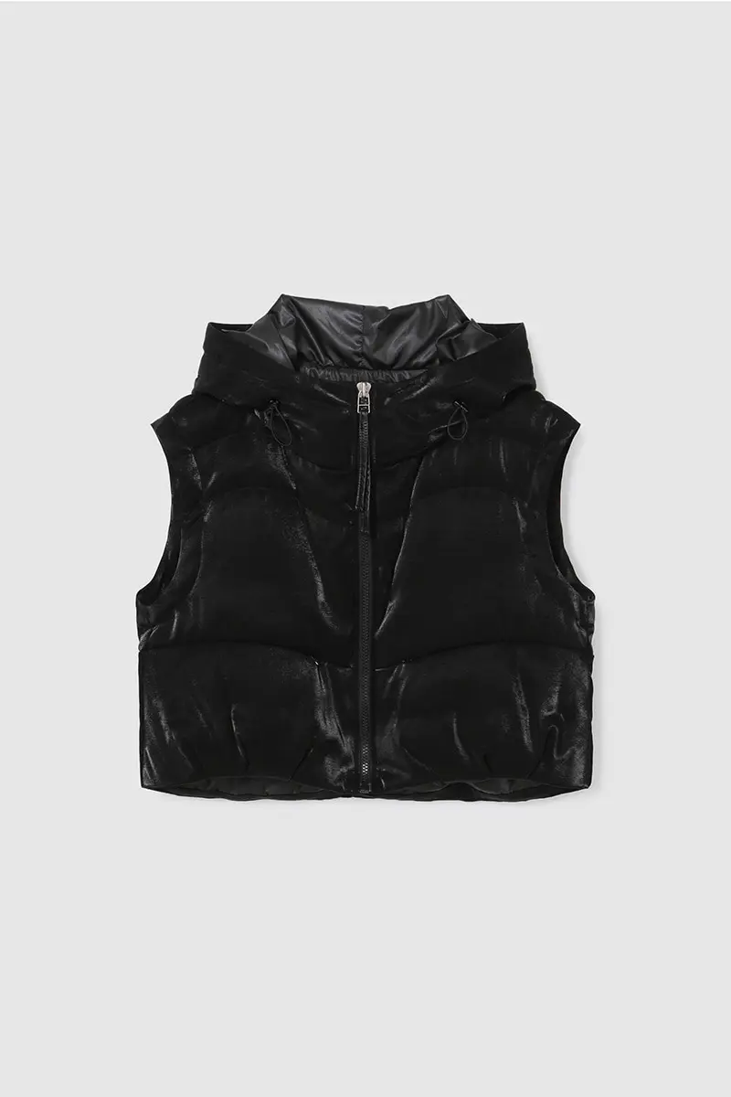 Glossy Hood Down Vest Black