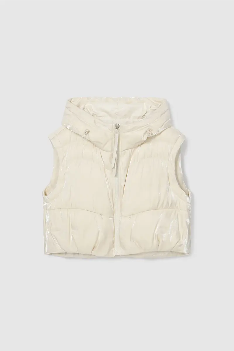 Glossy Hood Down Vest Light Beige