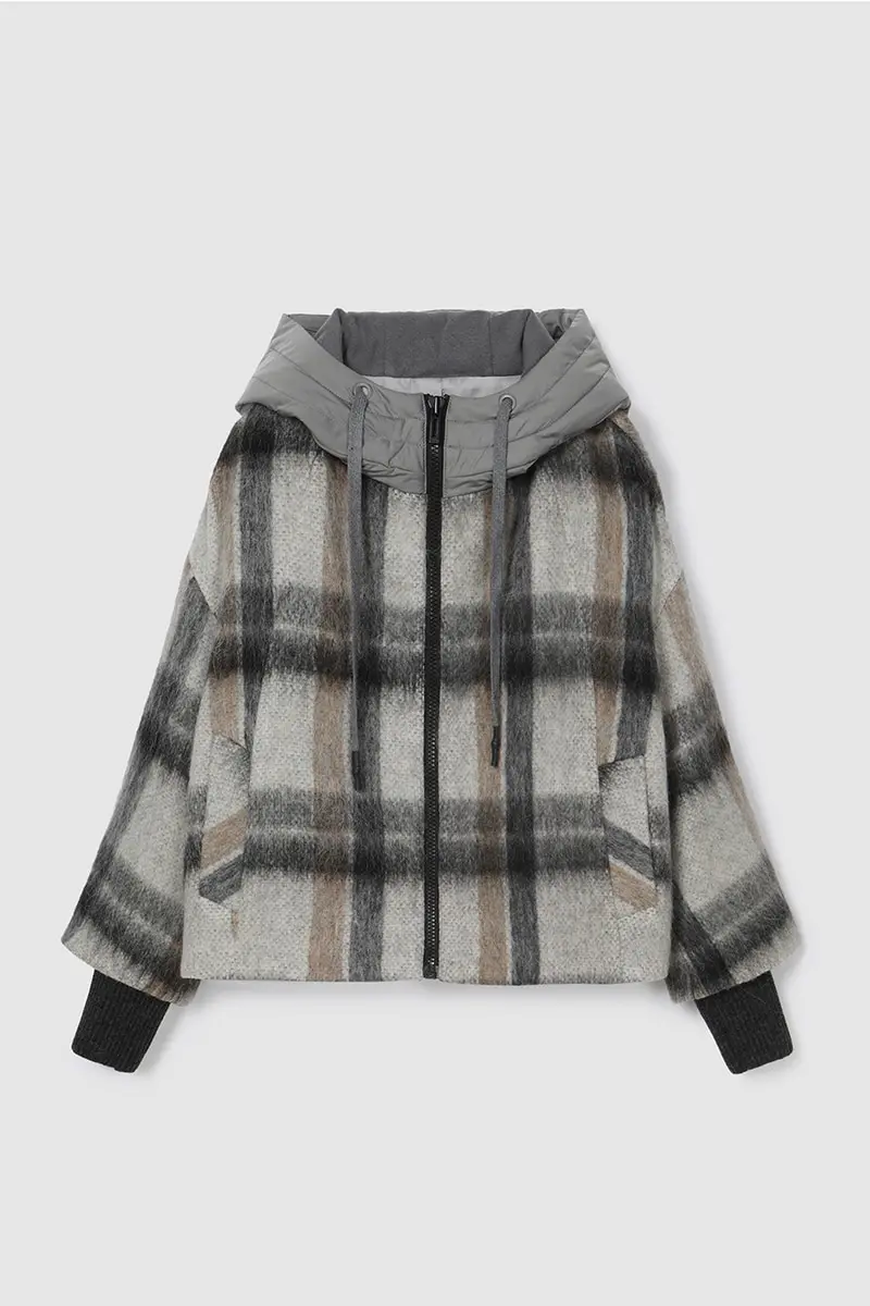 Hood Check Short Jacket Grey PT
