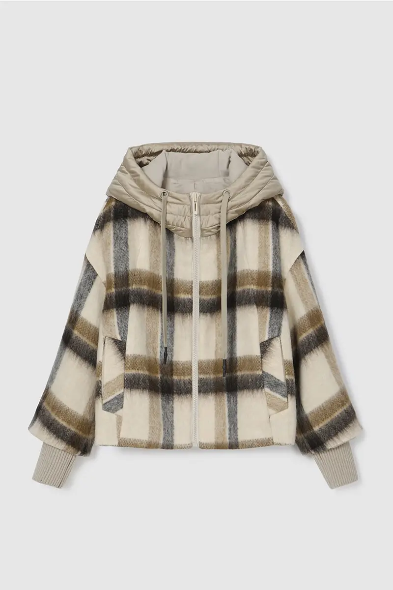 Hood Check Short Jacket Beige PT