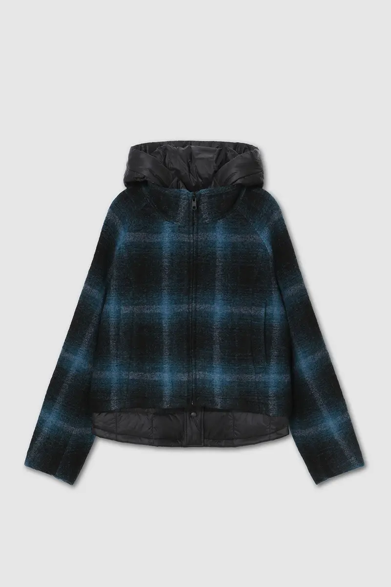 Quilted Layered Check Jacket Blue Green PT