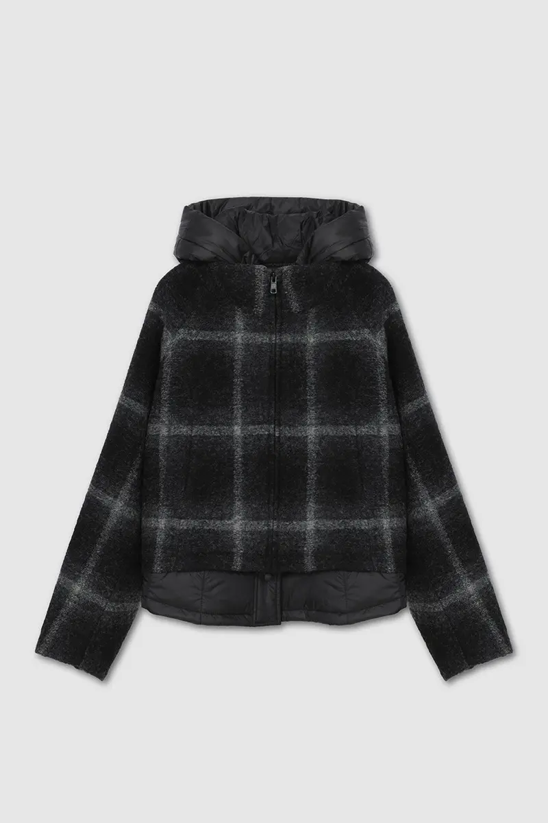 Quilted Layered Check Jacket Black PT