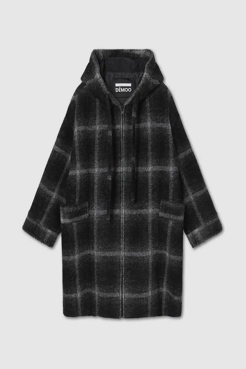 Check Half Hood Coat Black PT