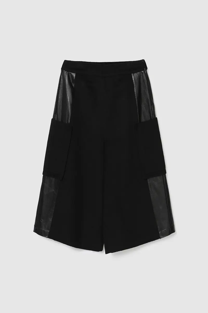 Leather Panel Handmade Pants Black