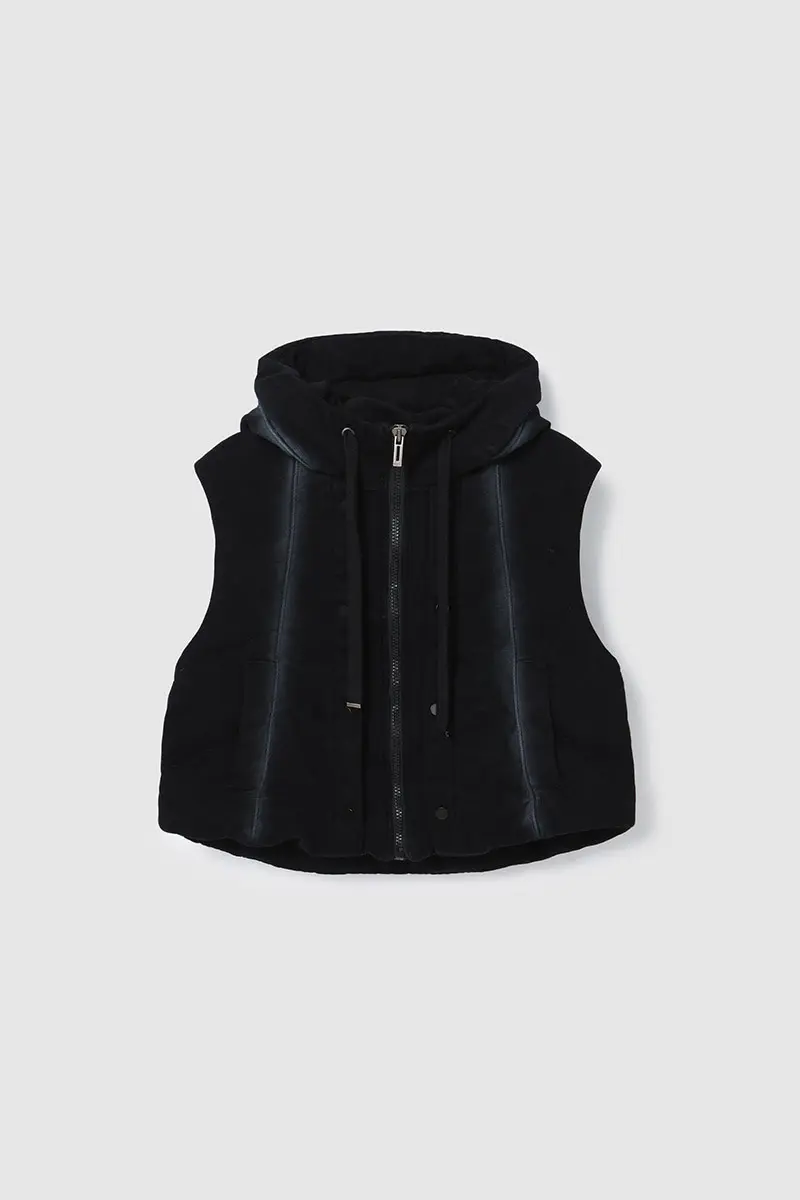 Denim Hood Down Vest Black